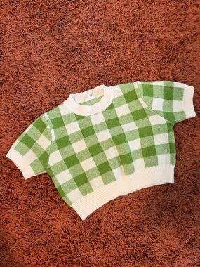Green & White Checkered Kids Knit Top